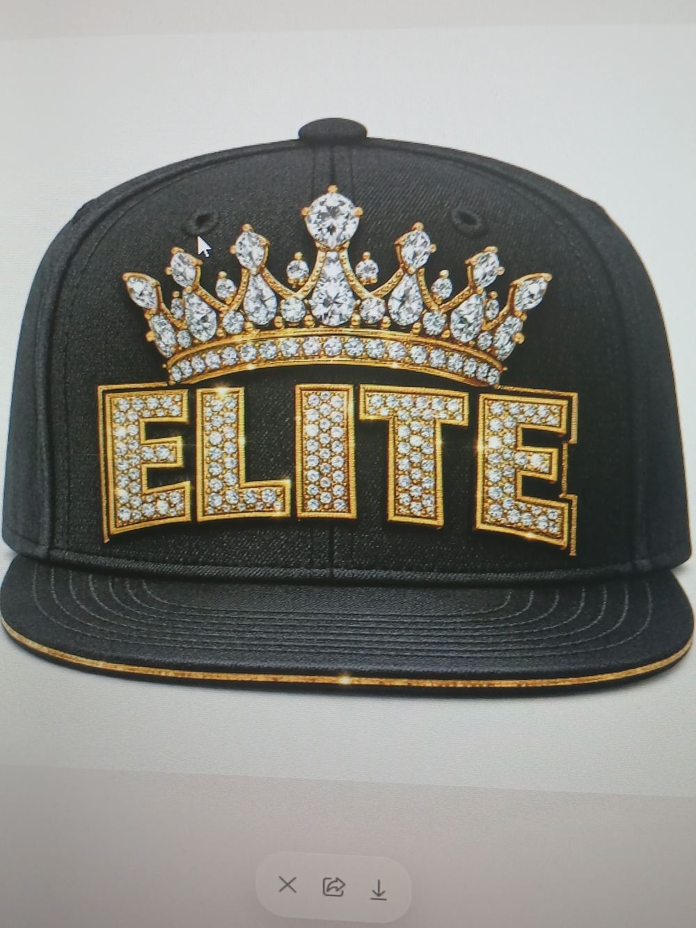 Black 'ELITE' Crown Snapback Hat with Gold & Crystal Detailing